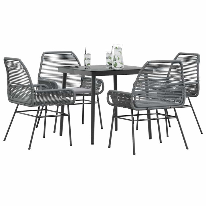5 dele spisebordssæt til haven med hynder polyrattan glas grå