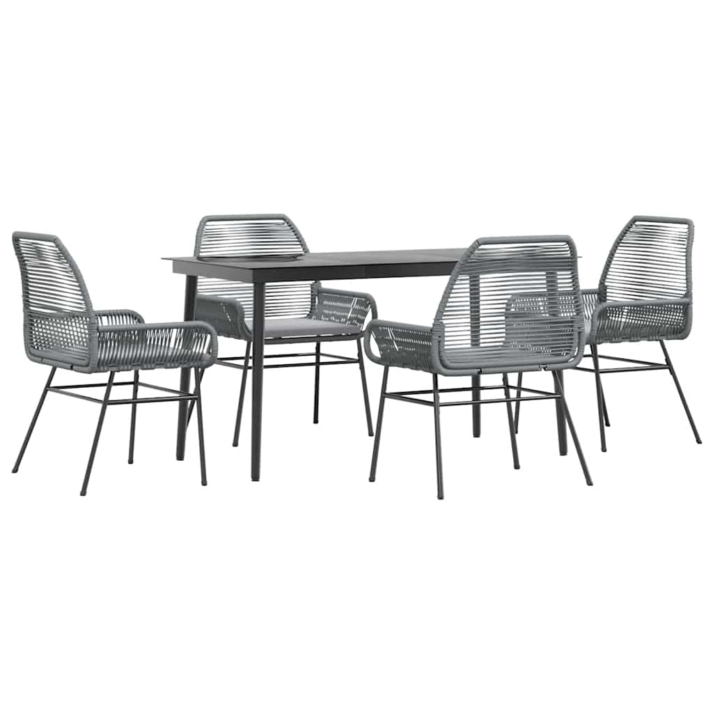 5 dele spisebordssæt til haven med hynder polyrattan glas grå