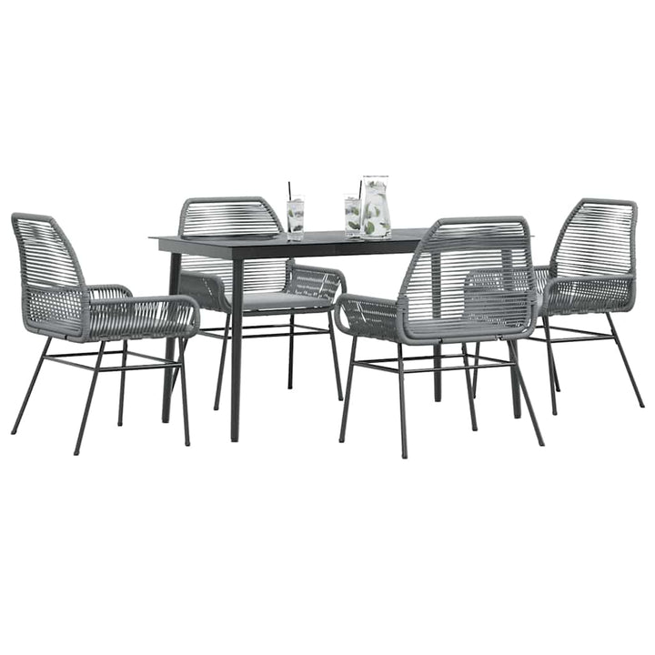 5 dele spisebordssæt til haven med hynder polyrattan glas grå