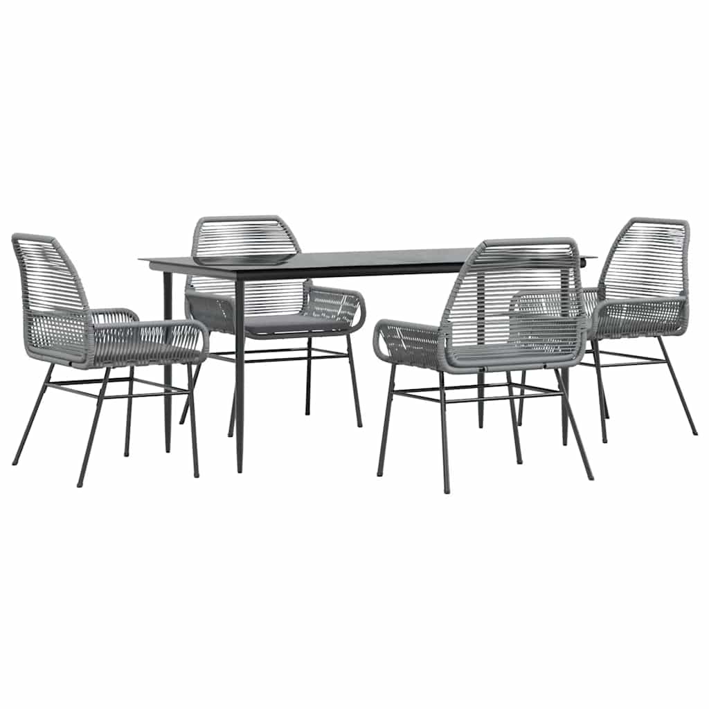 5 dele spisebordssæt til haven med hynder polyrattan glas grå