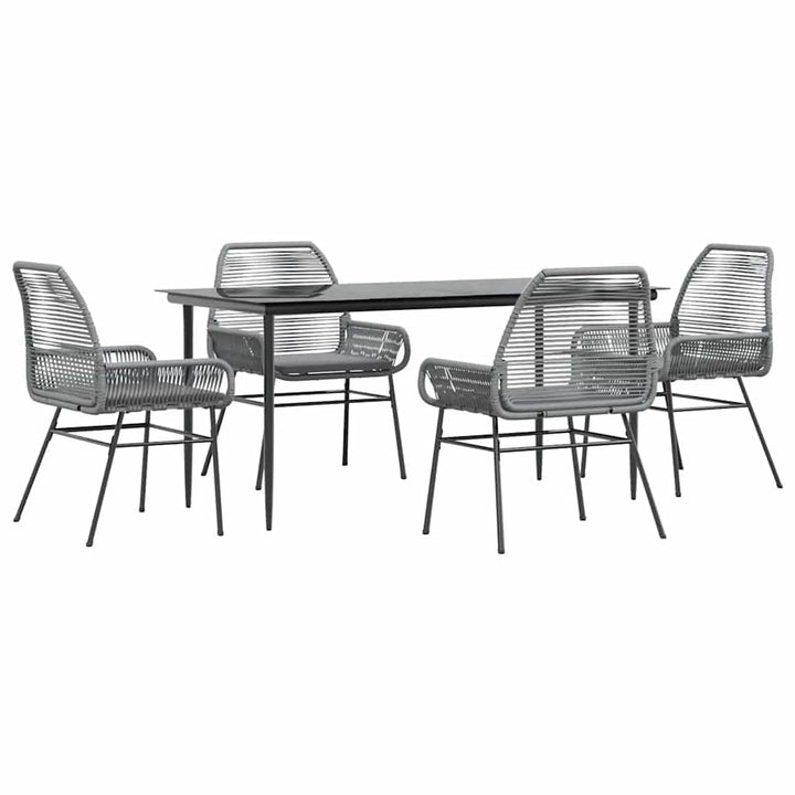 5 dele spisebordssæt til haven med hynder polyrattan glas grå