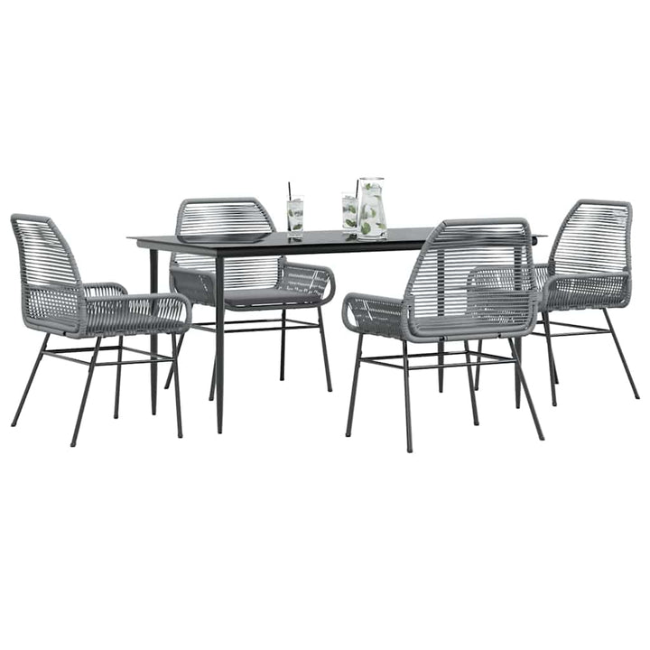 5 dele spisebordssæt til haven med hynder polyrattan glas grå