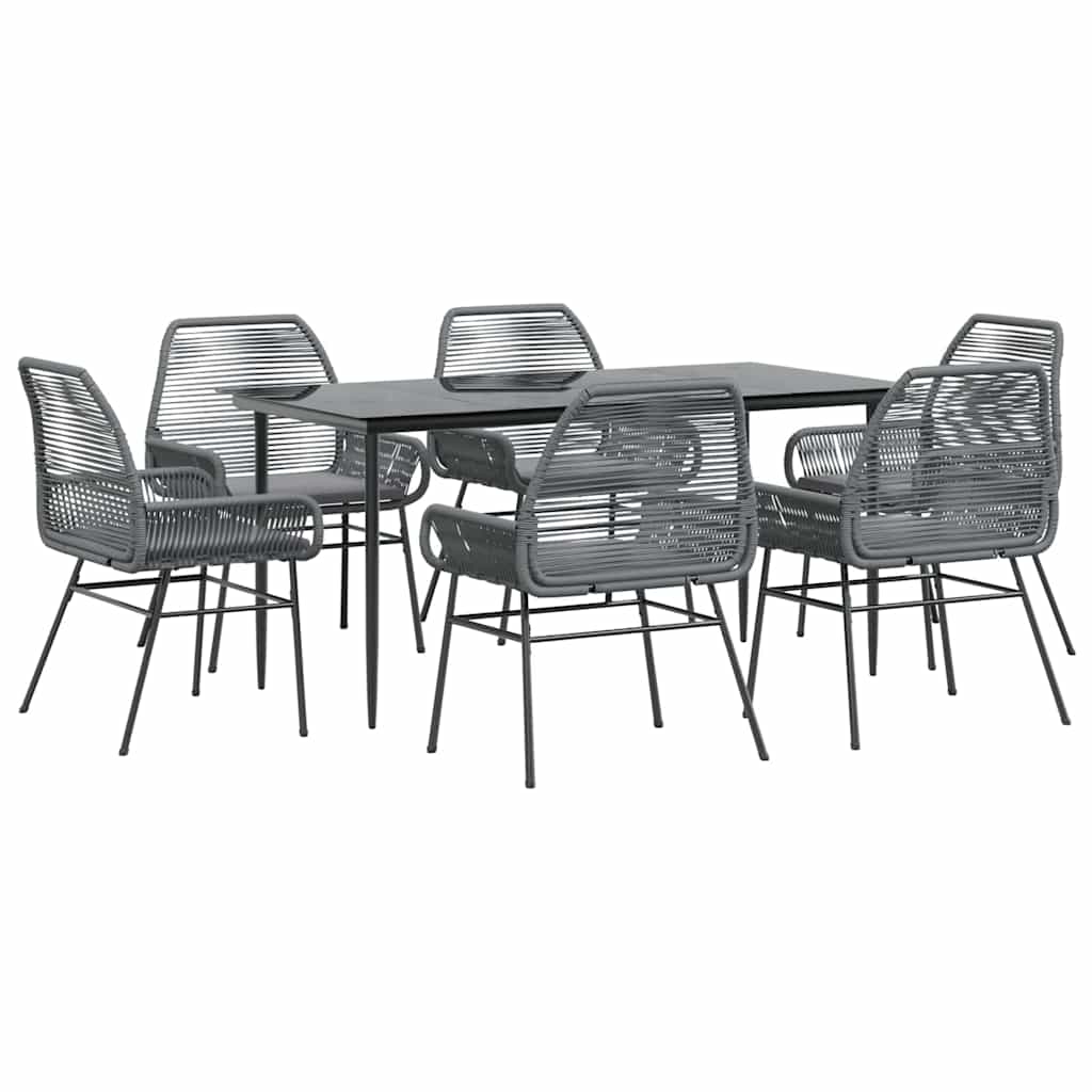 7 dele spisebordssæt til haven med hynder polyrattan glas grå