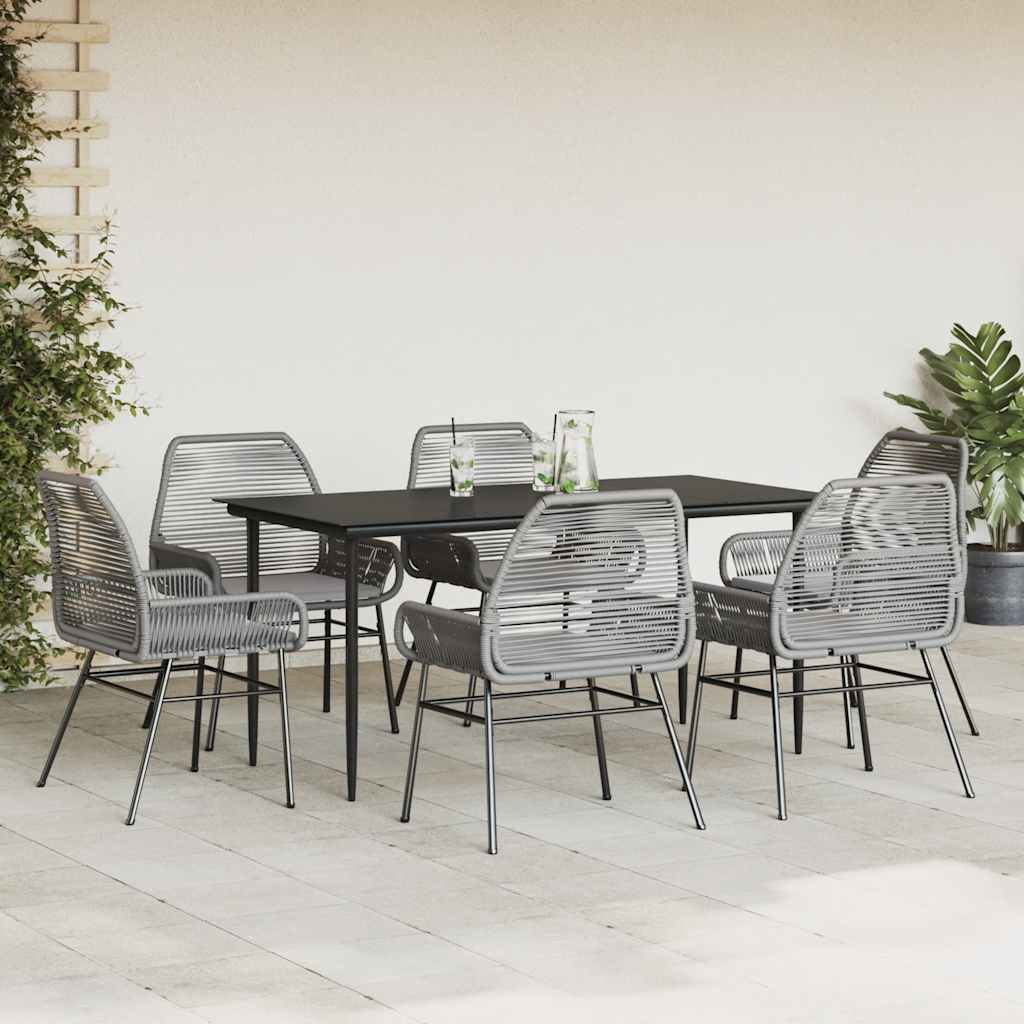 7 dele spisebordssæt til haven med hynder polyrattan glas grå