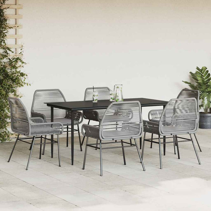 7 dele spisebordssæt til haven med hynder polyrattan glas grå