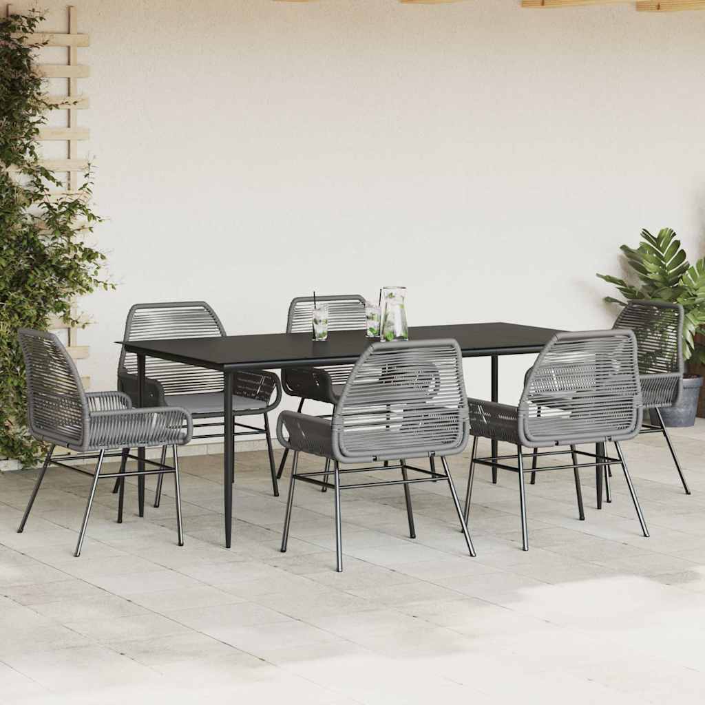 7 dele spisebordssæt til haven med hynder polyrattan glas grå