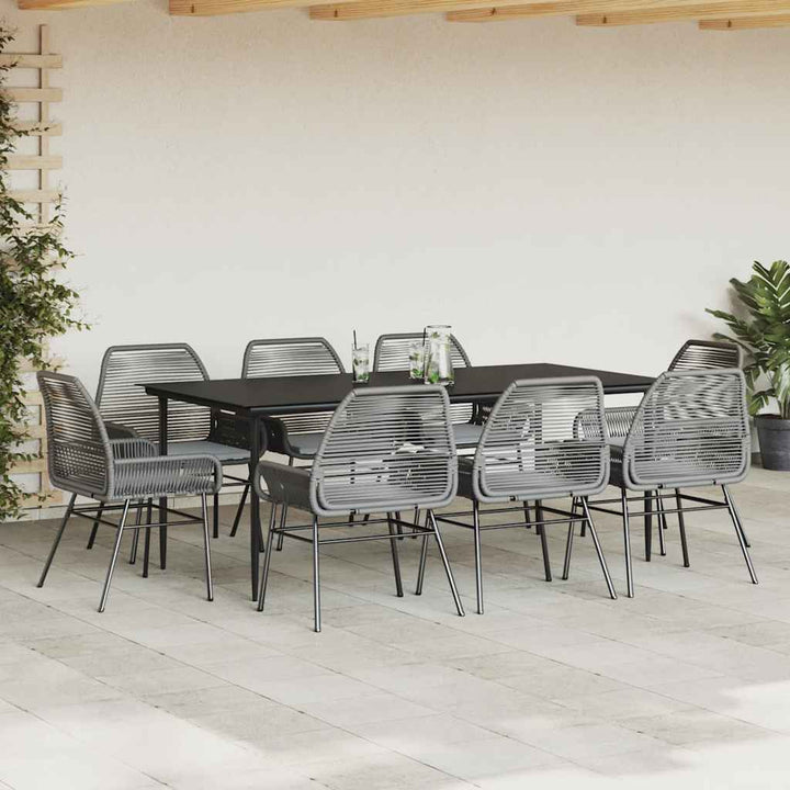 9 dele spisebordssæt til haven med hynder polyrattan glas grå