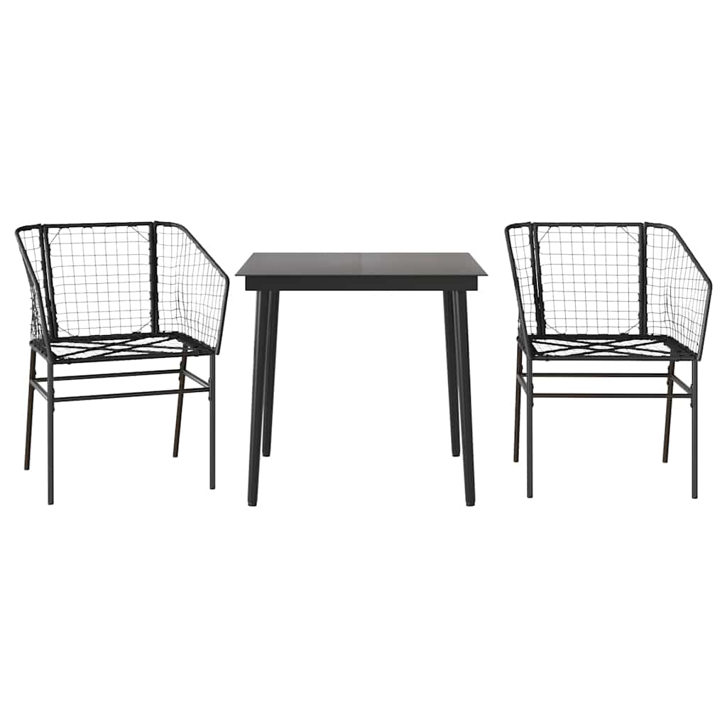 3 dele spisebordssæt til haven polyrattan glas sort
