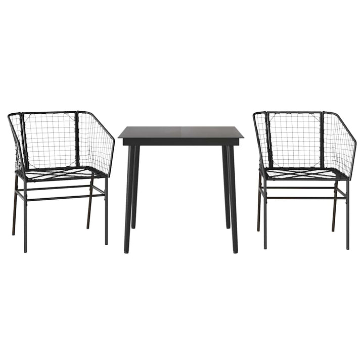 3 dele spisebordssæt til haven polyrattan glas sort