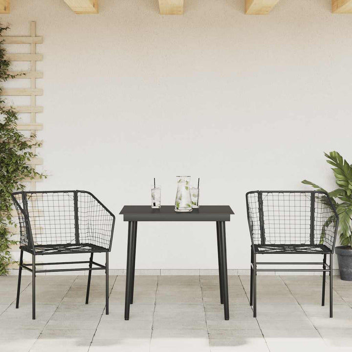 3 dele spisebordssæt til haven polyrattan glas sort