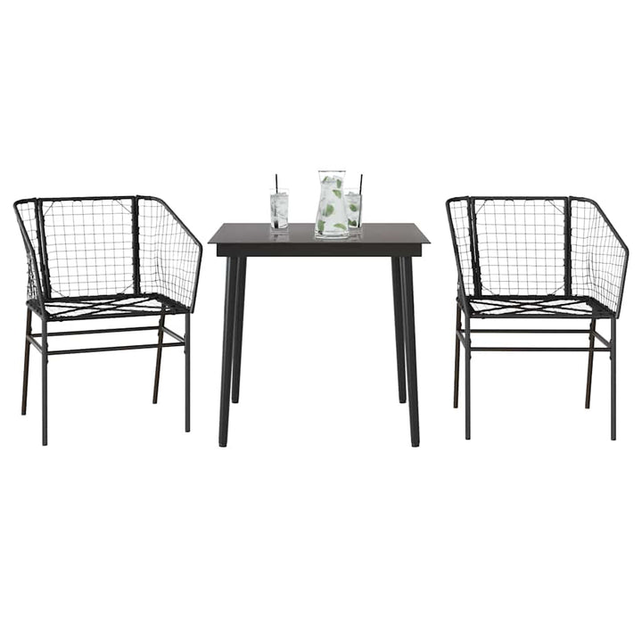 3 dele spisebordssæt til haven polyrattan glas sort