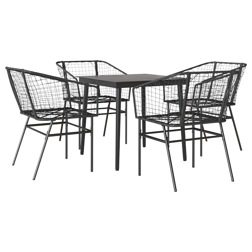 5 dele spisebordssæt til haven polyrattan glas sort
