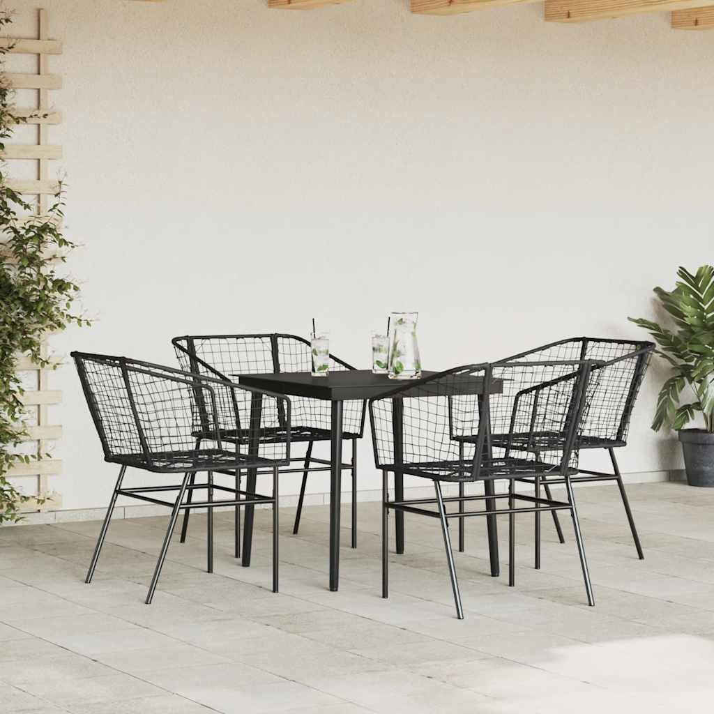 5 dele spisebordssæt til haven polyrattan glas sort