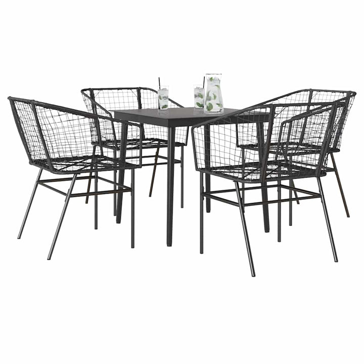 5 dele spisebordssæt til haven polyrattan glas sort