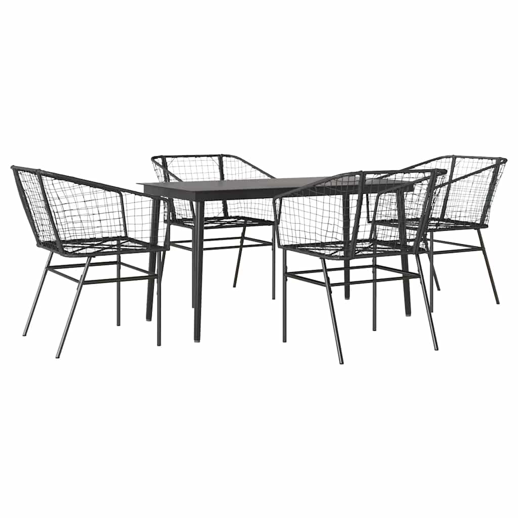 5 dele spisebordssæt til haven polyrattan glas sort