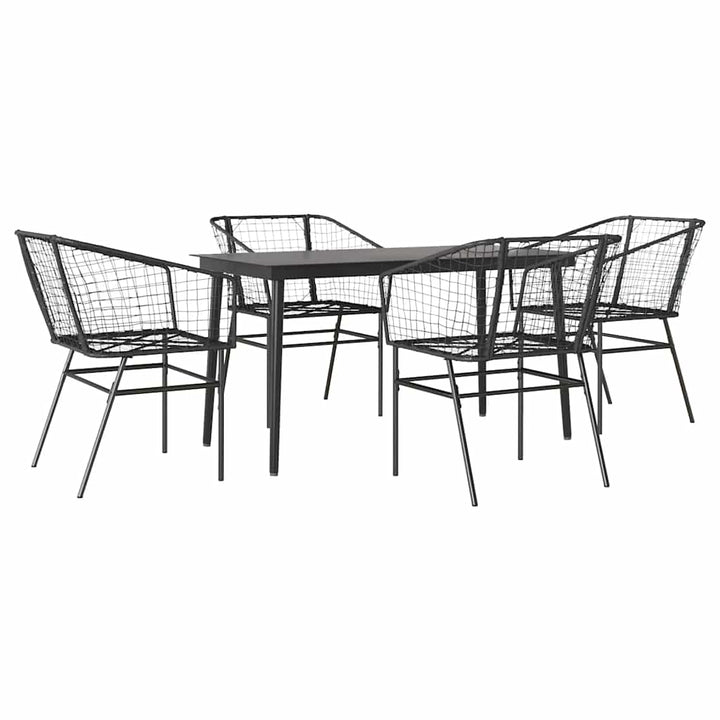 5 dele spisebordssæt til haven polyrattan glas sort