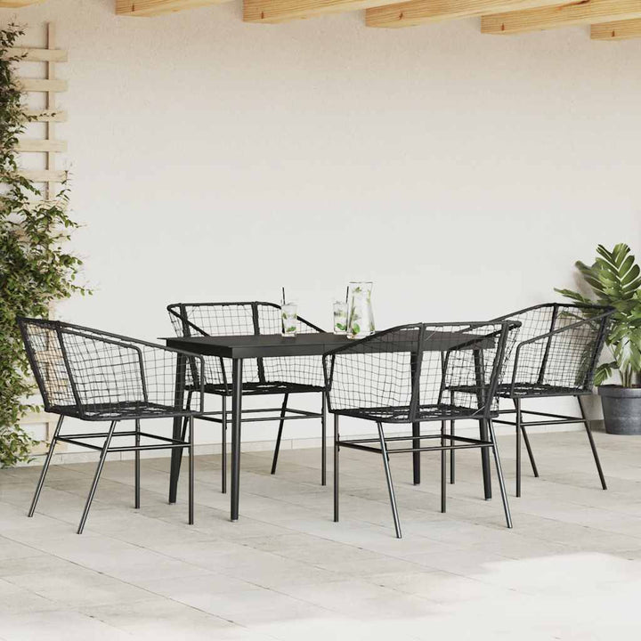 5 dele spisebordssæt til haven polyrattan glas sort