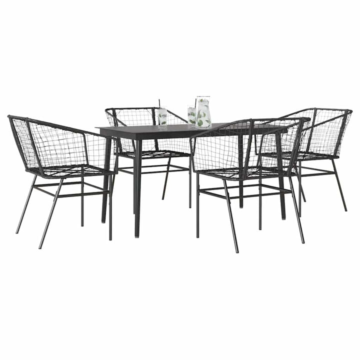 5 dele spisebordssæt til haven polyrattan glas sort