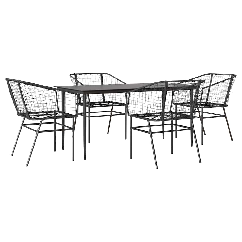 5 dele spisebordssæt til haven polyrattan glas sort