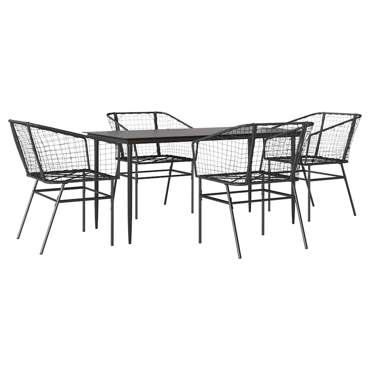 5 dele spisebordssæt til haven polyrattan glas sort