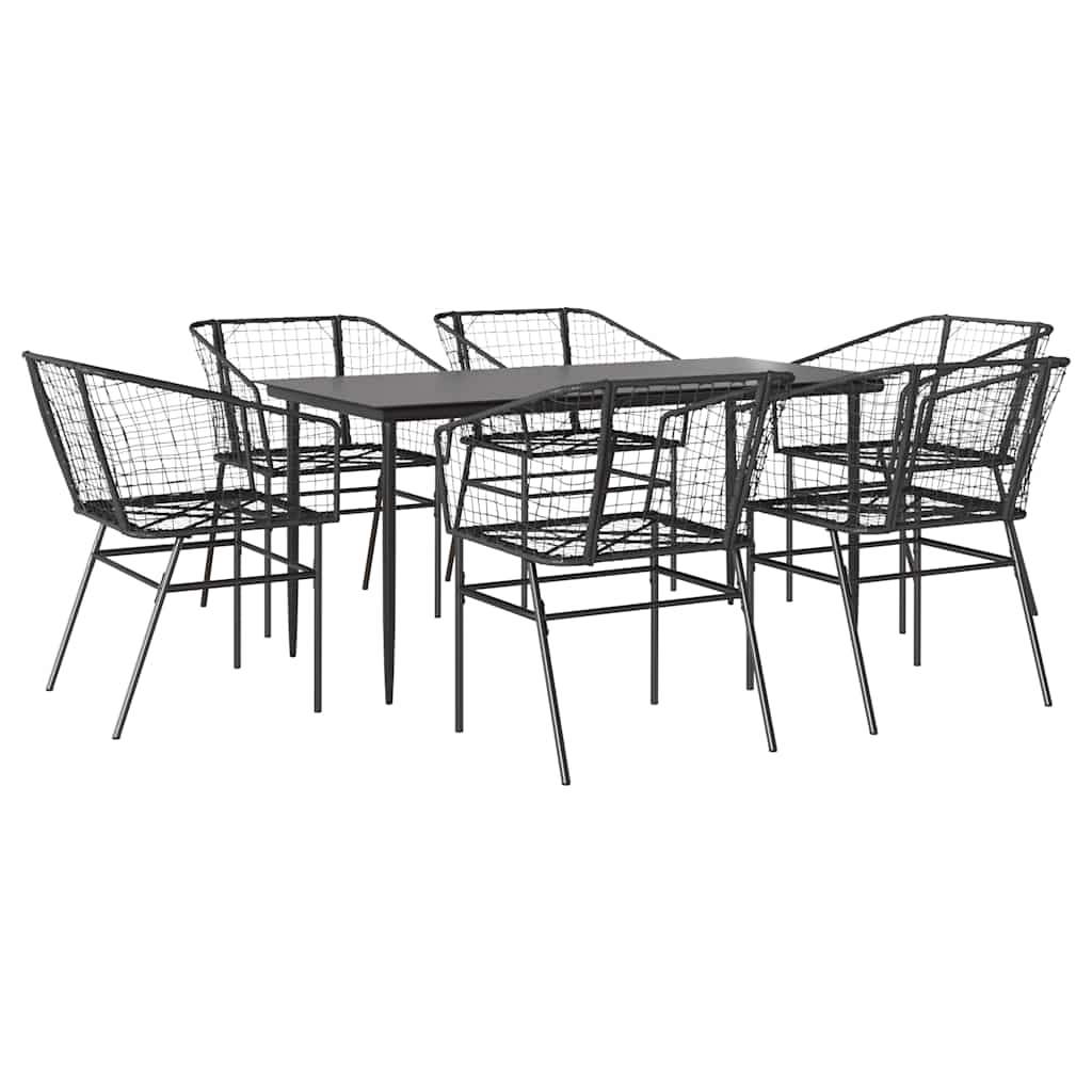 7 dele spisebordssæt til haven polyrattan glas sort