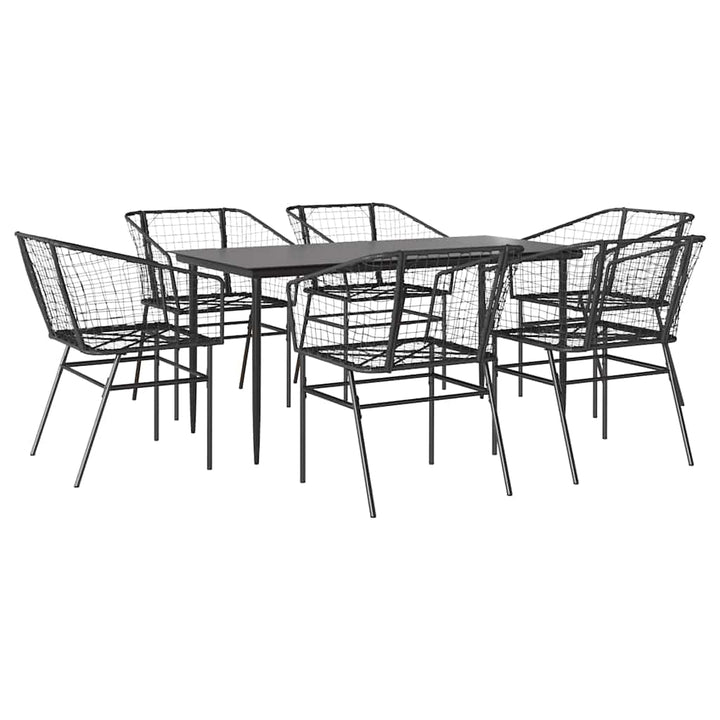 7 dele spisebordssæt til haven polyrattan glas sort