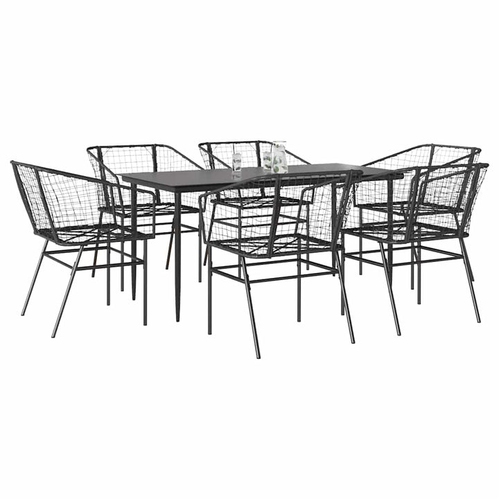 7 dele spisebordssæt til haven polyrattan glas sort