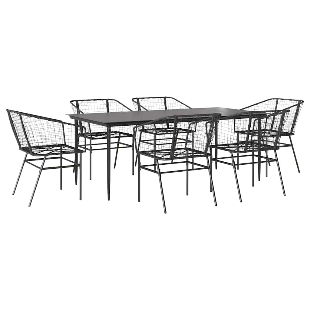 7 dele spisebordssæt til haven polyrattan glas sort