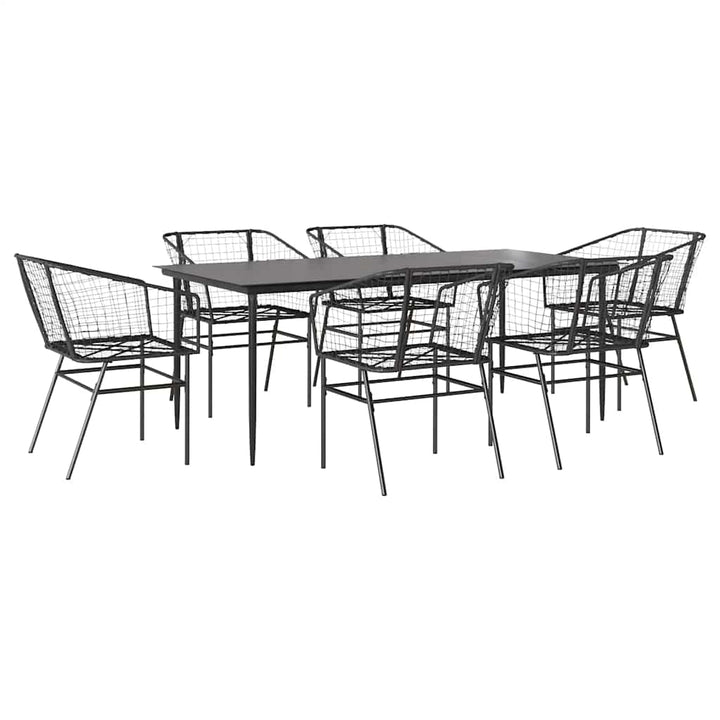 7 dele spisebordssæt til haven polyrattan glas sort