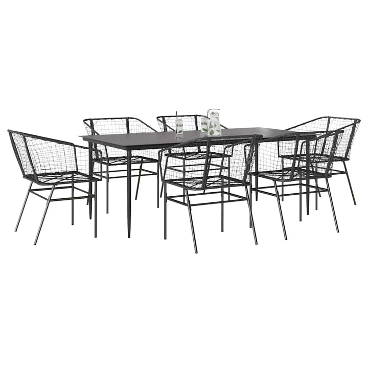 7 dele spisebordssæt til haven polyrattan glas sort