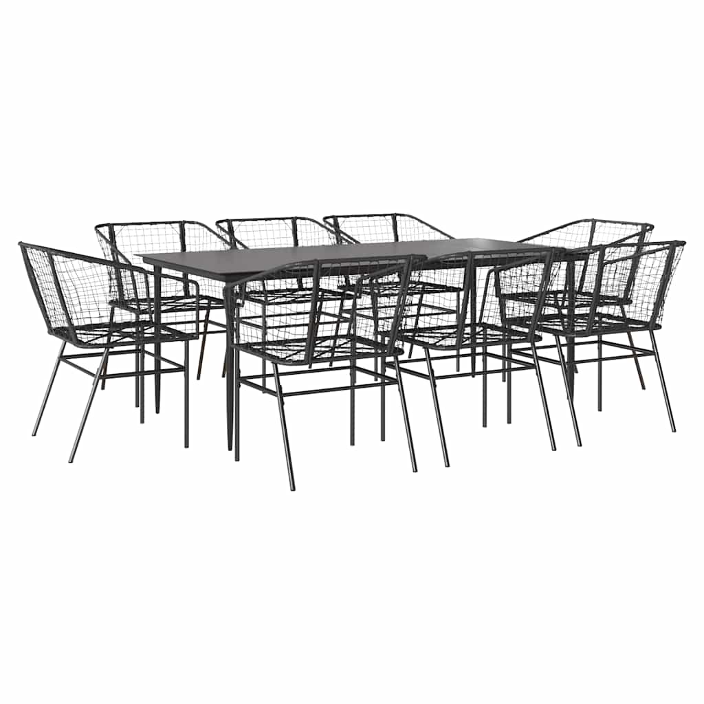9 dele spisebordssæt til haven polyrattan glas sort