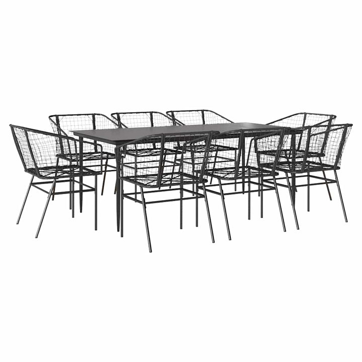 9 dele spisebordssæt til haven polyrattan glas sort