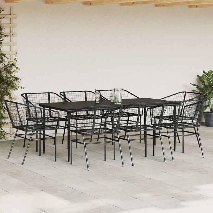 9 dele spisebordssæt til haven polyrattan glas sort