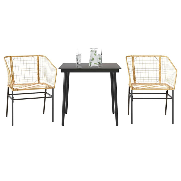 3 dele spisebordssæt til haven polyrattan glas brun