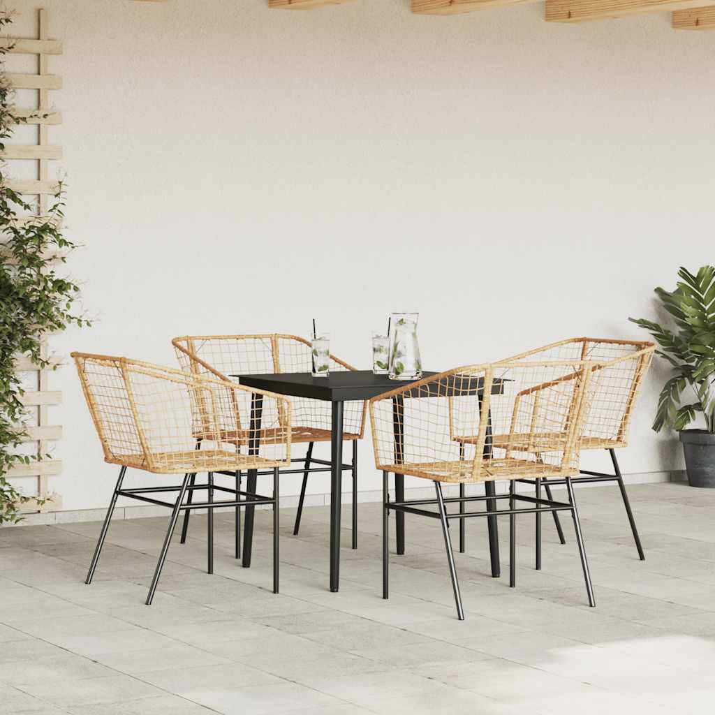 5 dele spisebordssæt til haven polyrattan glas brun