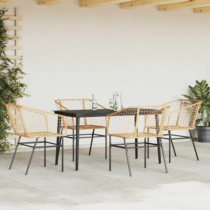 5 dele spisebordssæt til haven polyrattan glas brun