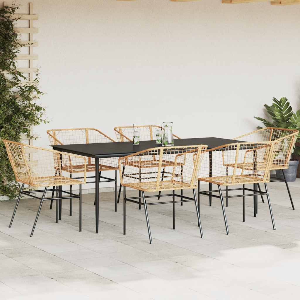 7 dele spisebordssæt til haven polyrattan glas brun