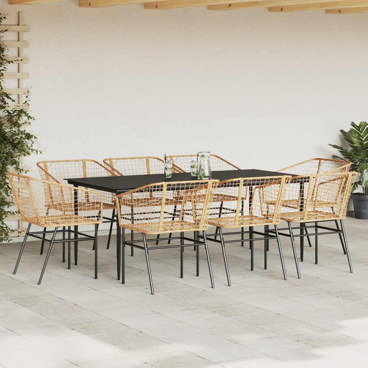 9 dele spisebordssæt til haven polyrattan glas brun