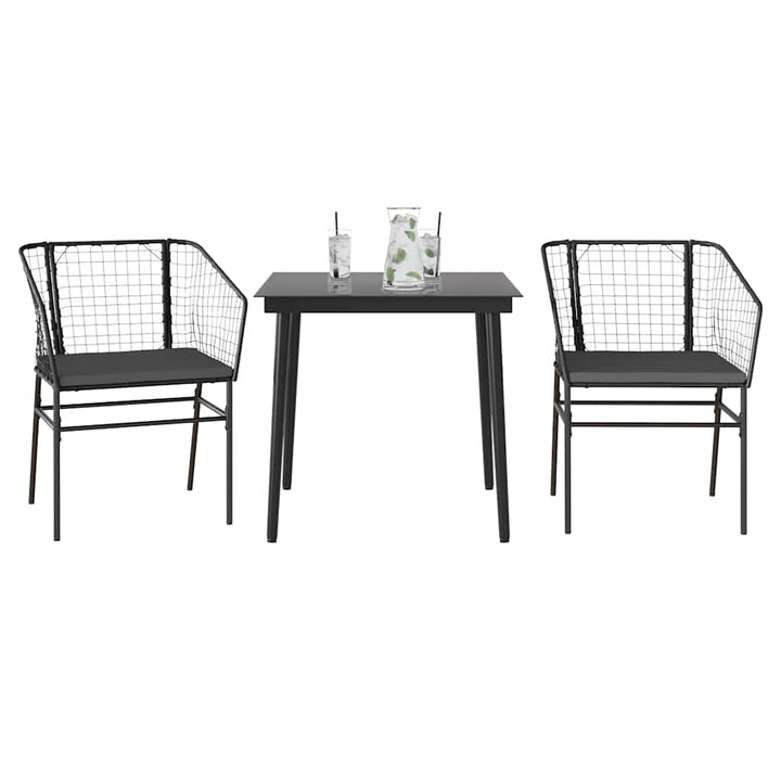 3 dele spisebordssæt til haven m. hynder polyrattan glas sort