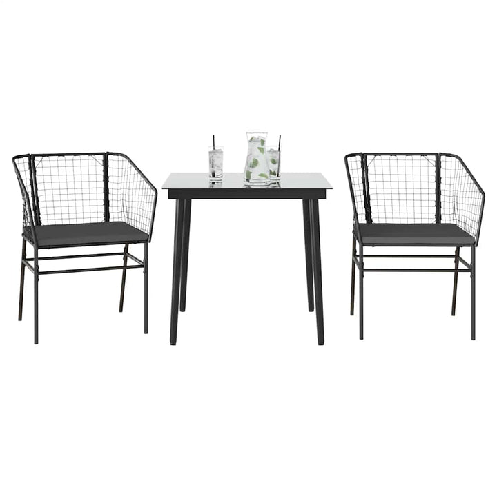 3 dele spisebordssæt til haven m. hynder polyrattan glas sort
