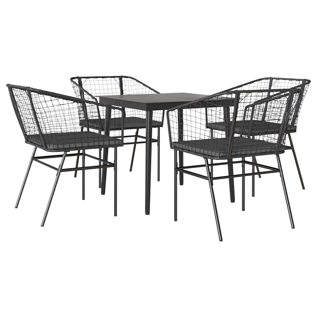 5 dele spisebordssæt til haven m. hynder polyrattan glas sort