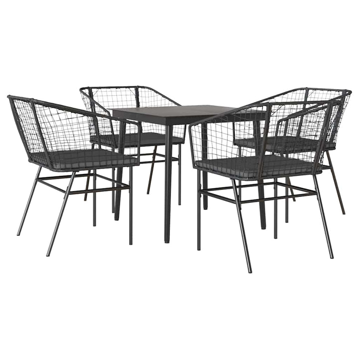 5 dele spisebordssæt til haven m. hynder polyrattan glas sort