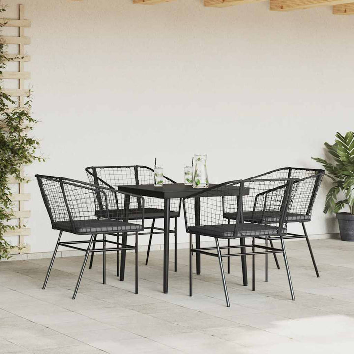 5 dele spisebordssæt til haven m. hynder polyrattan glas sort