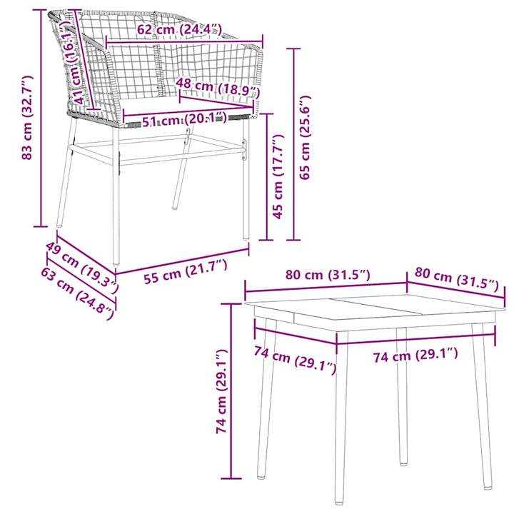 5 dele spisebordssæt til haven m. hynder polyrattan glas sort