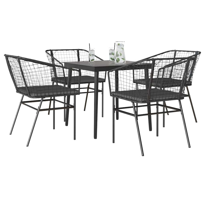 5 dele spisebordssæt til haven m. hynder polyrattan glas sort