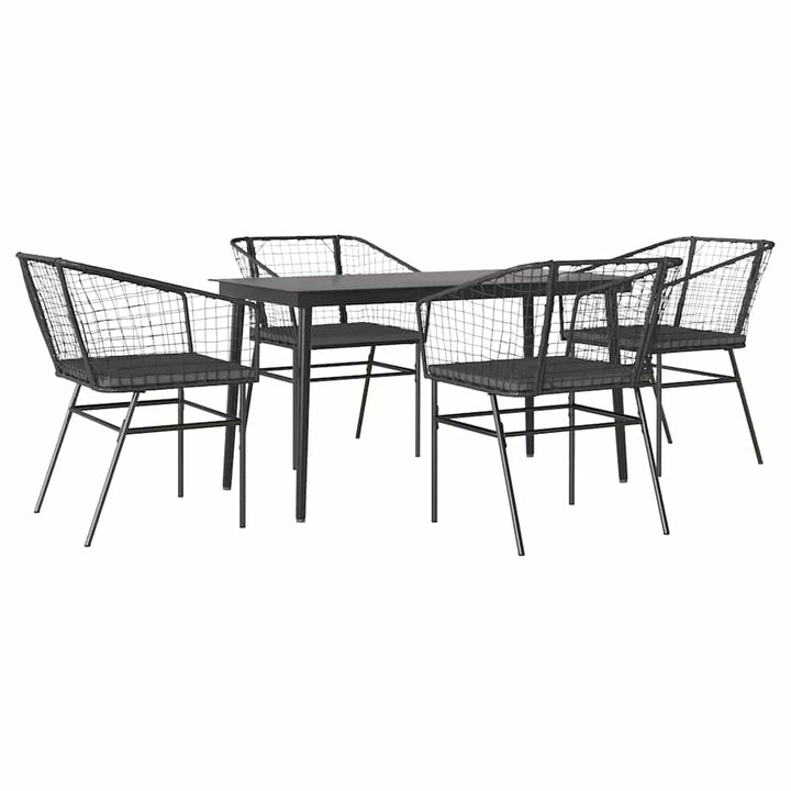 5 dele spisebordssæt til haven m. hynder polyrattan glas sort
