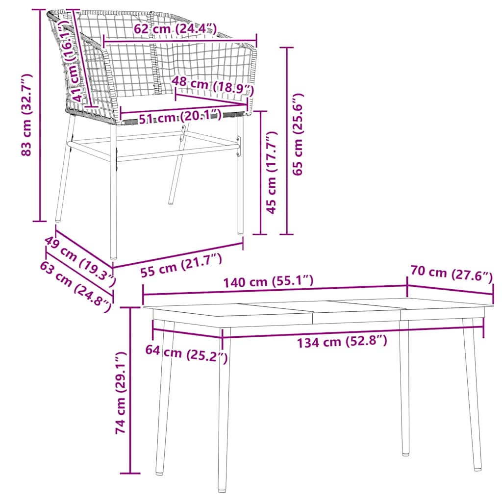 5 dele spisebordssæt til haven m. hynder polyrattan glas sort