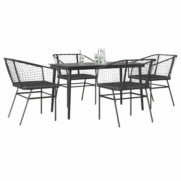 5 dele spisebordssæt til haven m. hynder polyrattan glas sort