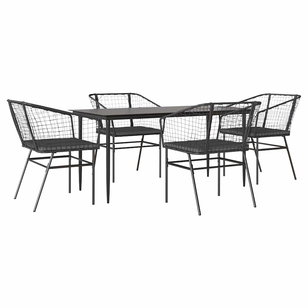 5 dele spisebordssæt til haven m. hynder polyrattan glas sort