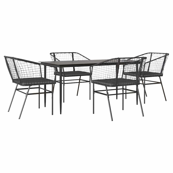 5 dele spisebordssæt til haven m. hynder polyrattan glas sort